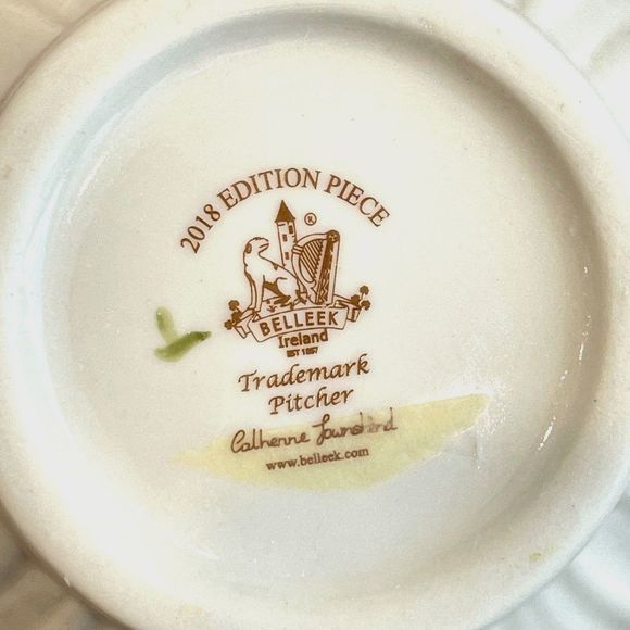 Belleek Ireland Ivory Porcelain Pitcher Embossed Trademark Logo 2018 Edition Pc - Picture 6 of 8